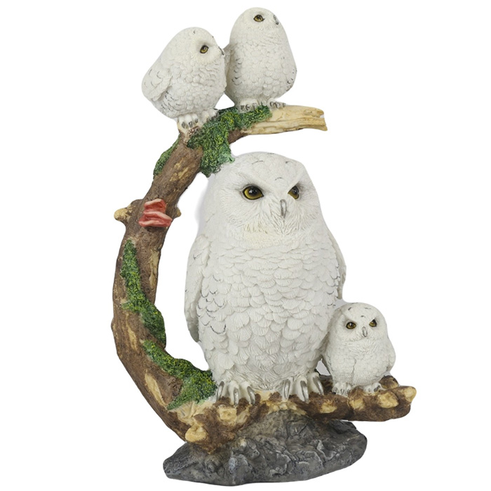 Owl and Owlets On Tree Statue - Click Image to Close